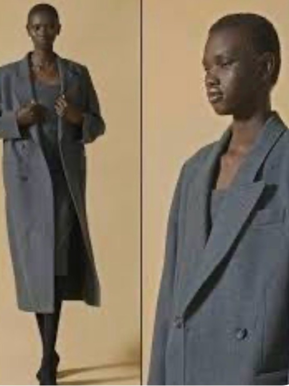 Kelvin Klein studio Wool-Blend Double-Breasted Long Coat - Charcoal Gray